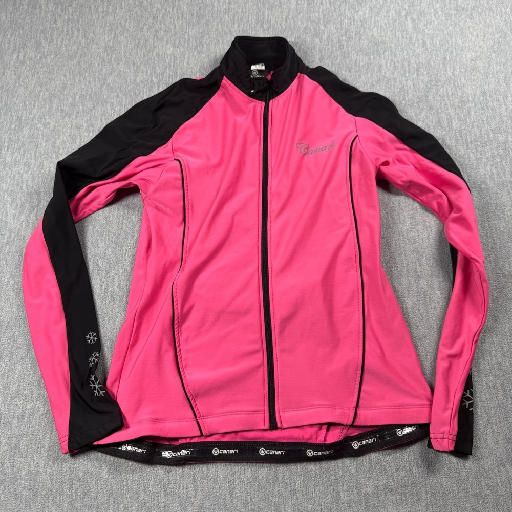 Canari Cycling Jacket Womens M Pink Black Full Zip Thermal Fleece Bicycle Coat